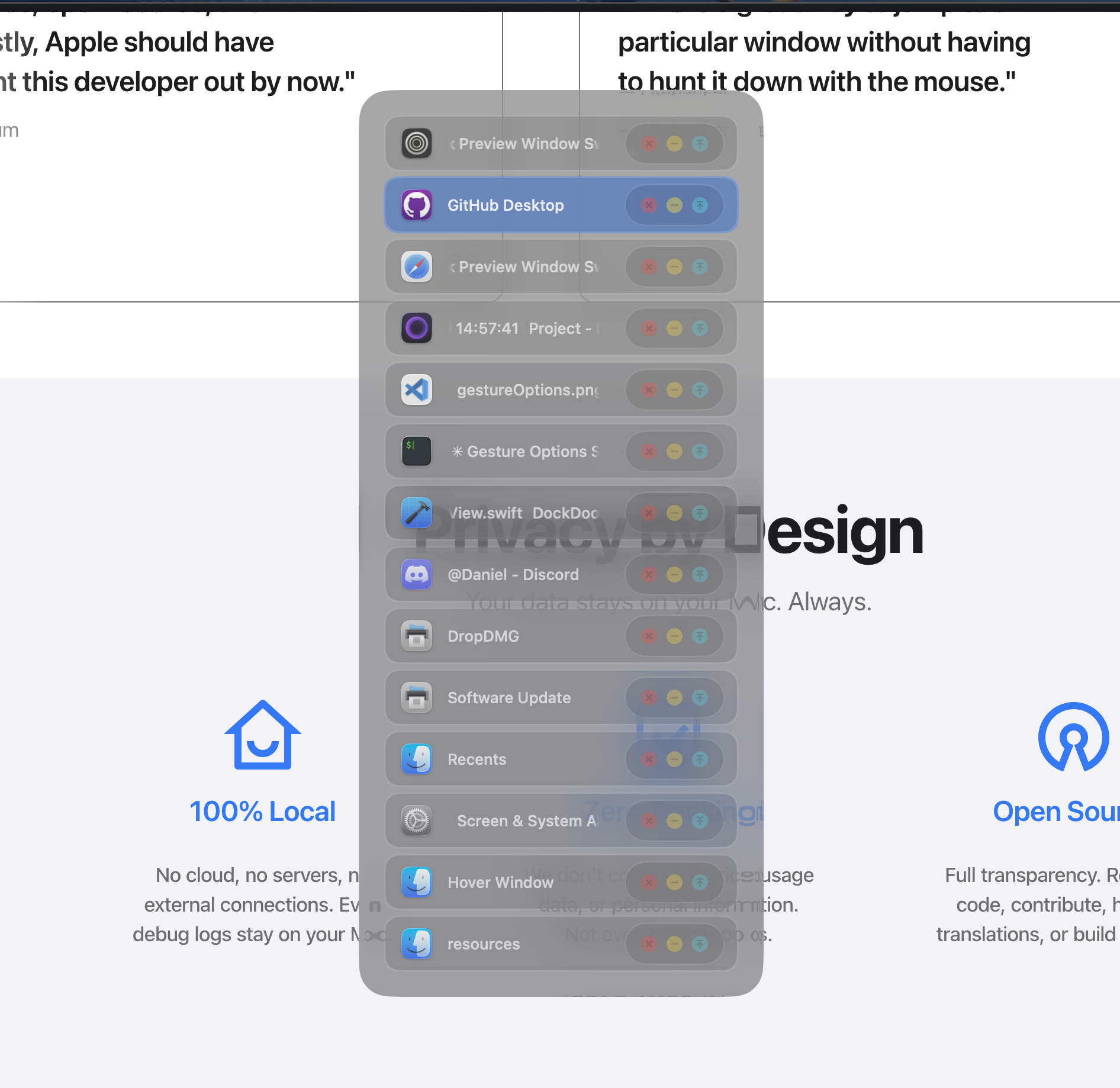 Compact list view showing windows in a vertical list